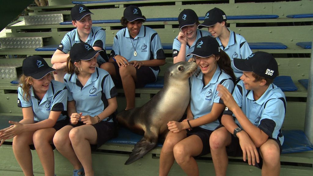 MARINE MAGIC: The young stars of Blue Zoo taking a break with one of their aquatic co-stars. Photo: Contributed MARINE MAGIC: The young stars of Blue Zoo taking a break with one of their aquatic co-stars. Photo: Contributed